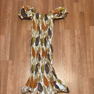 Vintage Leaf Print Off-Shoulder Dress